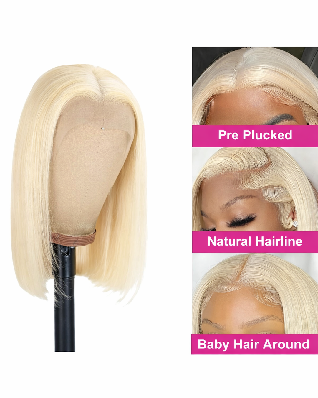 Perruque RemyGlow Lace Front Bob 12 pouces Blond miel 200D