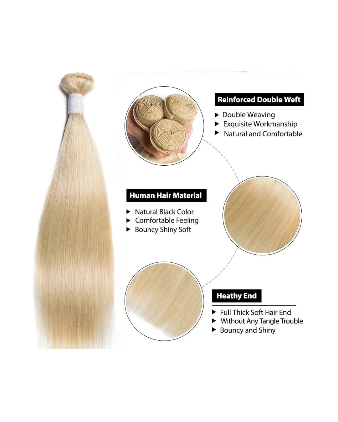 Lemoda 613 Cheveux Remy Blonds Lisses 1 3 4